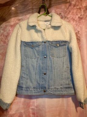 Forever 21 Cream Sherpa & Light Blue Denim Jacket
